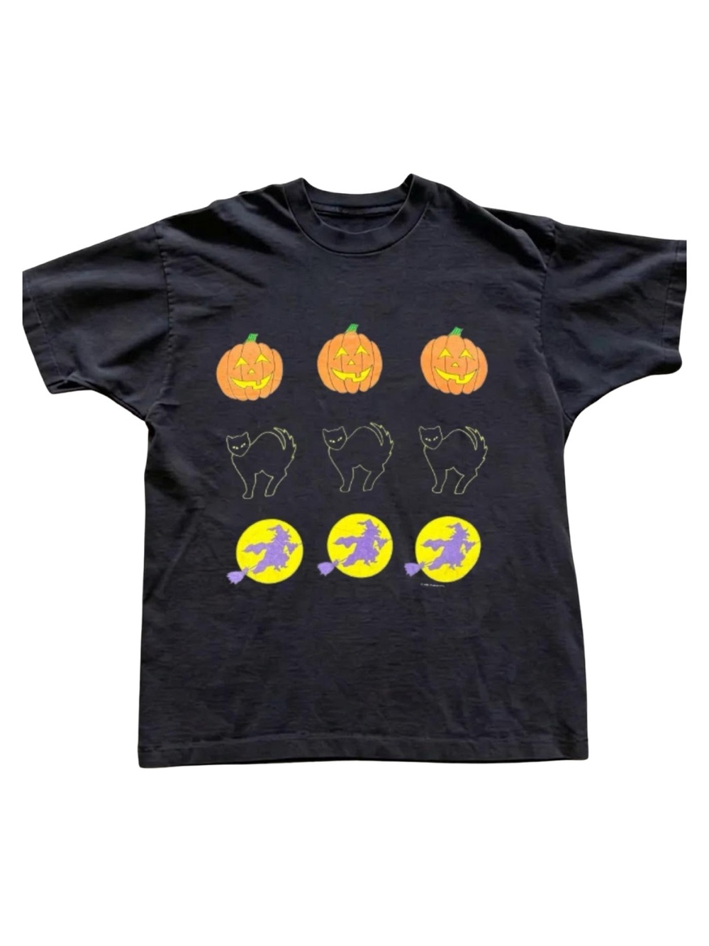 Gildan Black Halloween Graphic Tee with Pumpkins, Cats & Witches